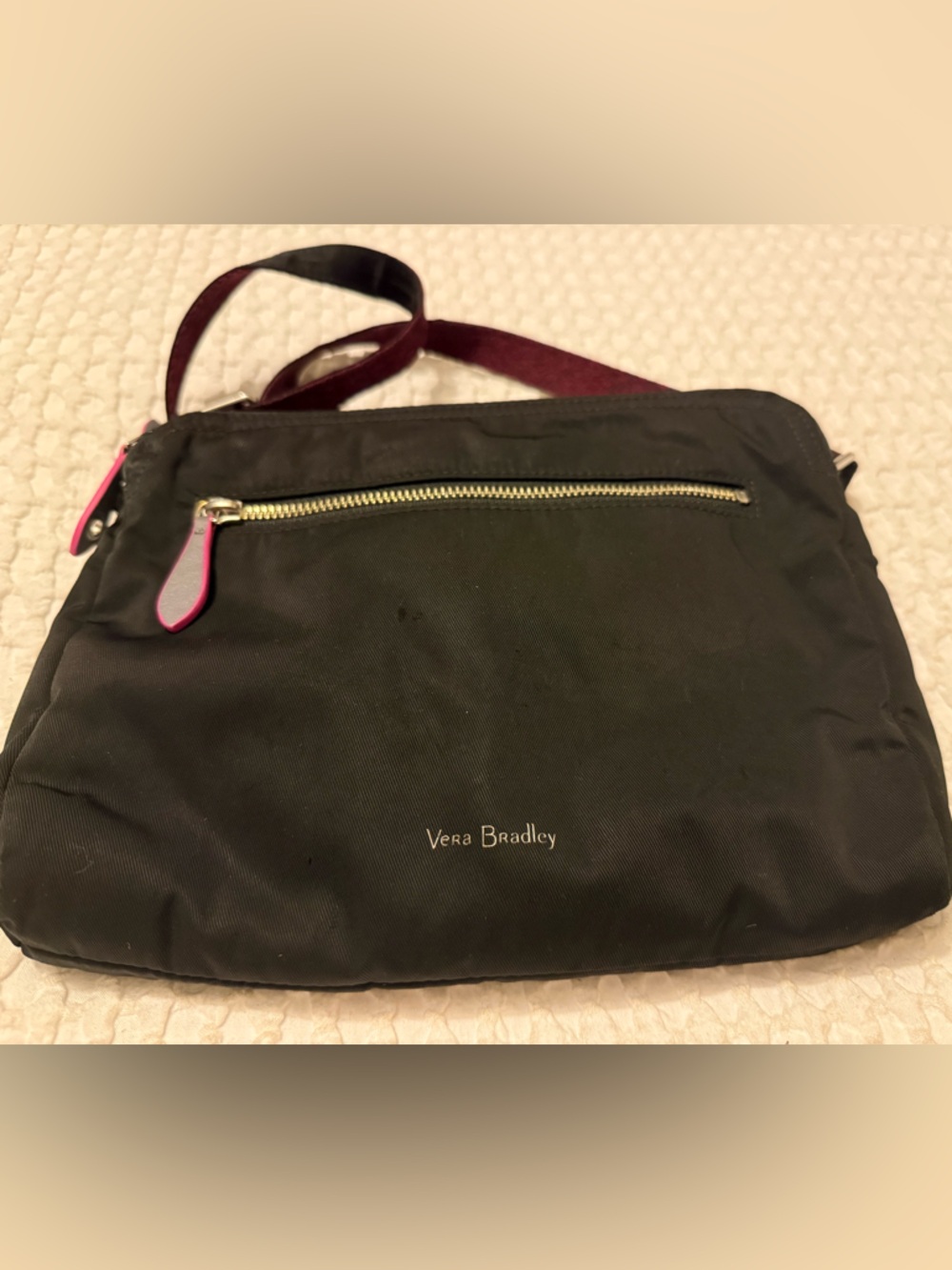 Vera Bradley Black Crossbody with Pink Trim and Gold Zipper